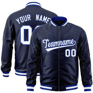 Custom Navy White-Royal Varsity Full-Zip Letterman Bomber Jacket