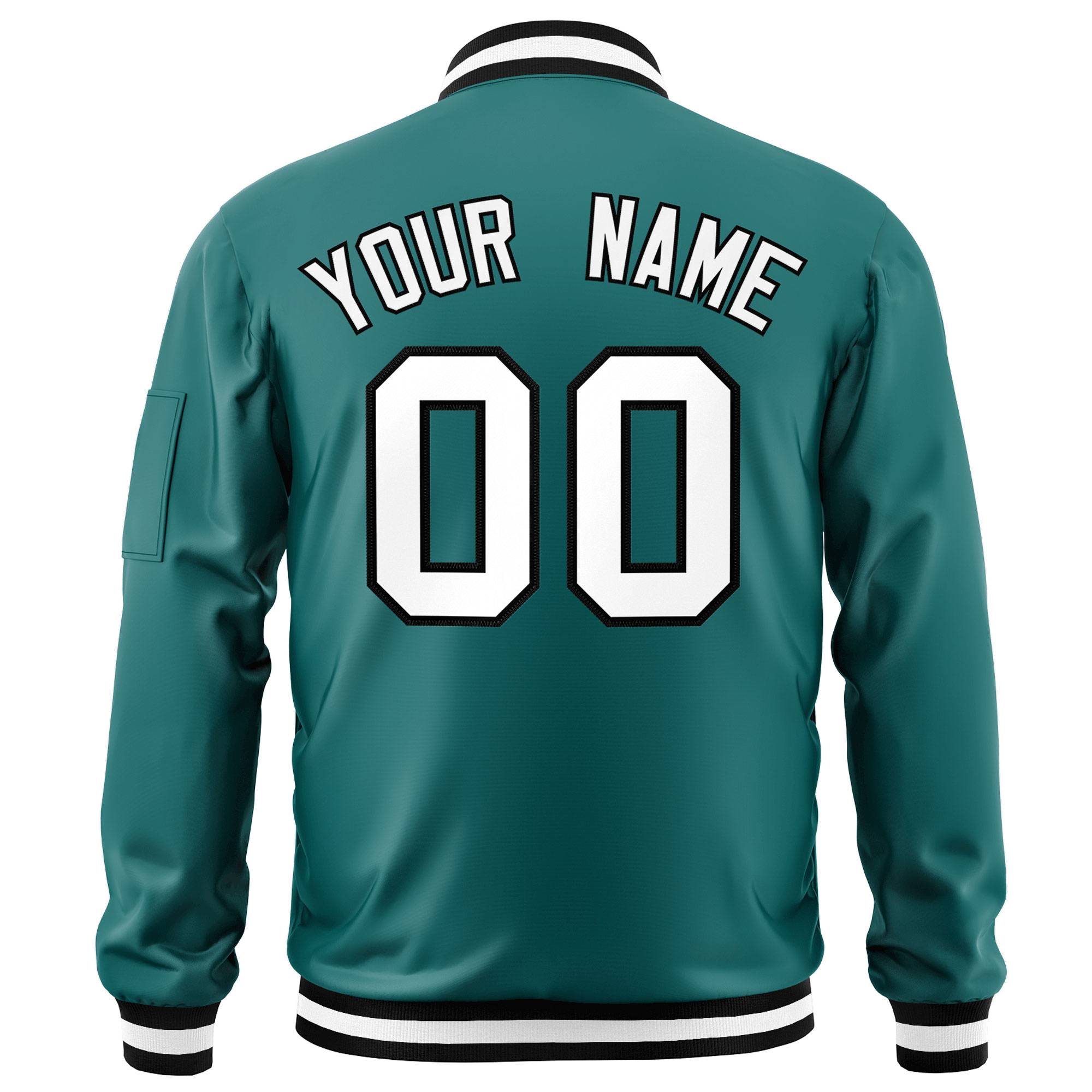 Custom Aqua White-Black Varsity Full-Zip Letterman Bomber Jacket