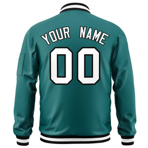 Custom Aqua White-Black Varsity Full-Zip Letterman Bomber Jacket