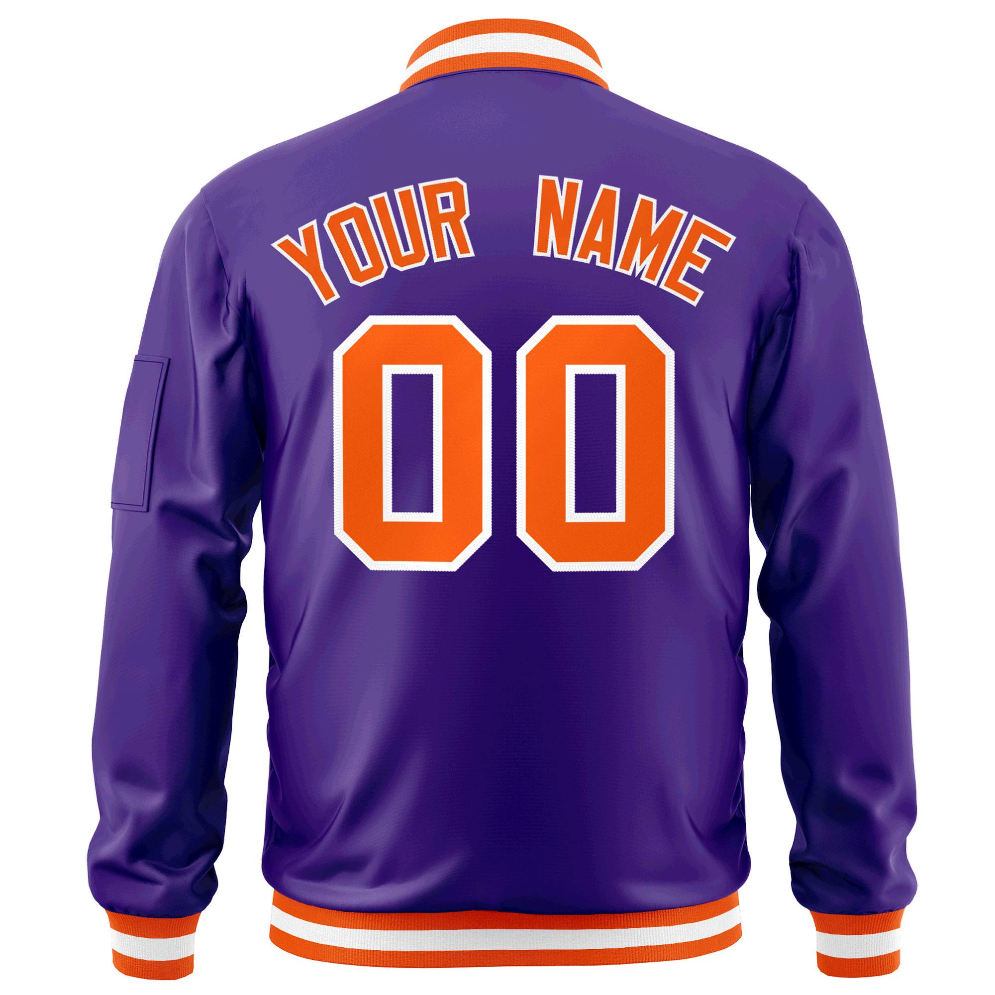 Custom Purple Orange-White Varsity Full-Zip Letterman Bomber Jacket