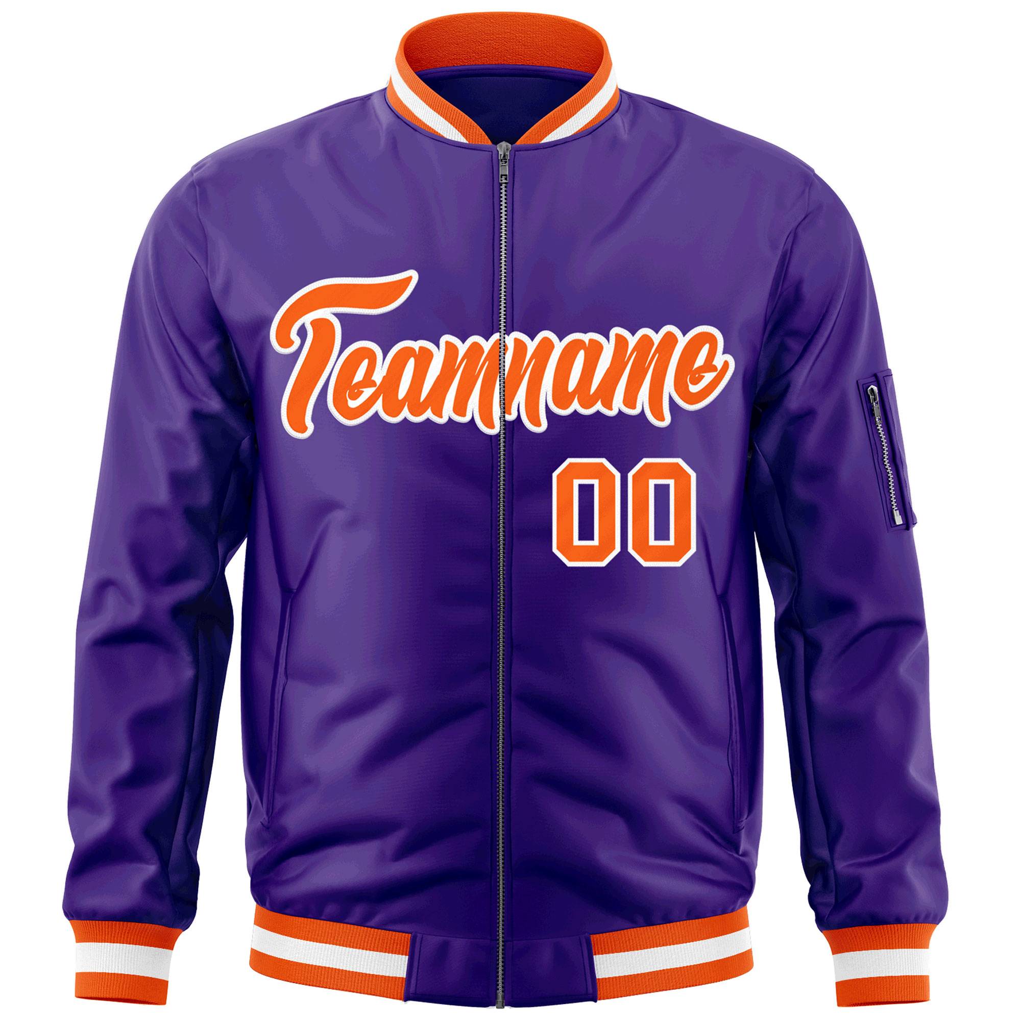 Custom Purple Orange-White Varsity Full-Zip Letterman Bomber Jacket