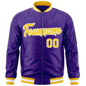 Custom Purple Gold-White Varsity Full-Zip Letterman Bomber Jacket