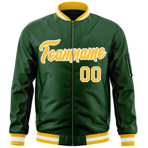 Custom Green Gold-White Varsity Full-Zip Letterman Bomber Jacket