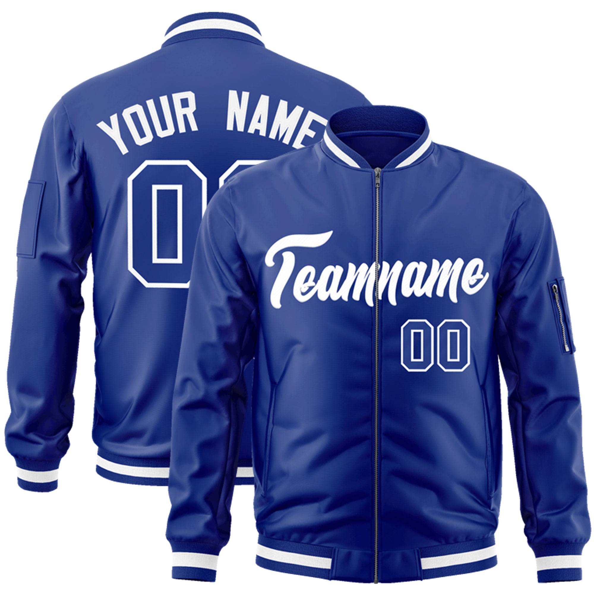 Custom Royal White Varsity Full-Zip Letterman Bomber Jacket