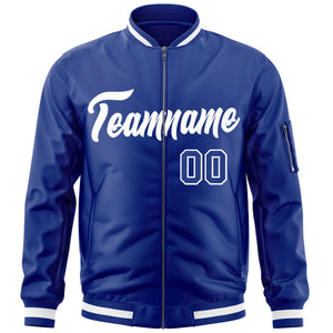 Custom Royal White Varsity Full-Zip Letterman Bomber Jacket