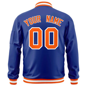 Custom Royal Orange-White Varsity Full-Zip Letterman Bomber Jacket