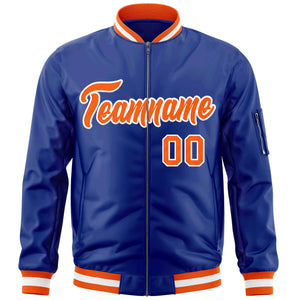 Custom Royal Orange-White Varsity Full-Zip Letterman Bomber Jacket