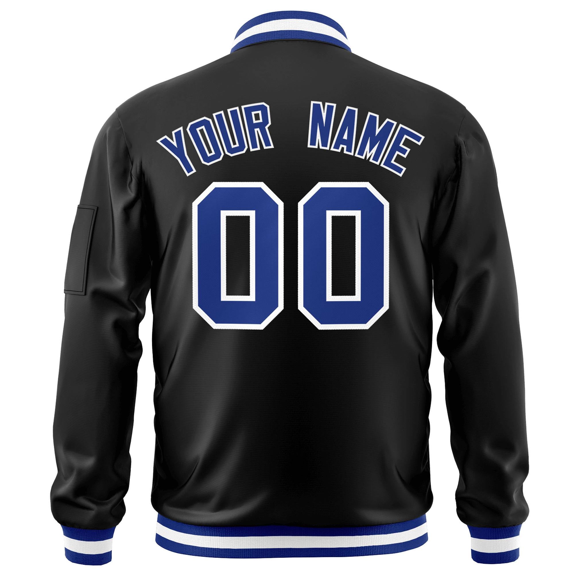 Custom Black Royal-White Varsity Full-Zip Letterman Bomber Jacket