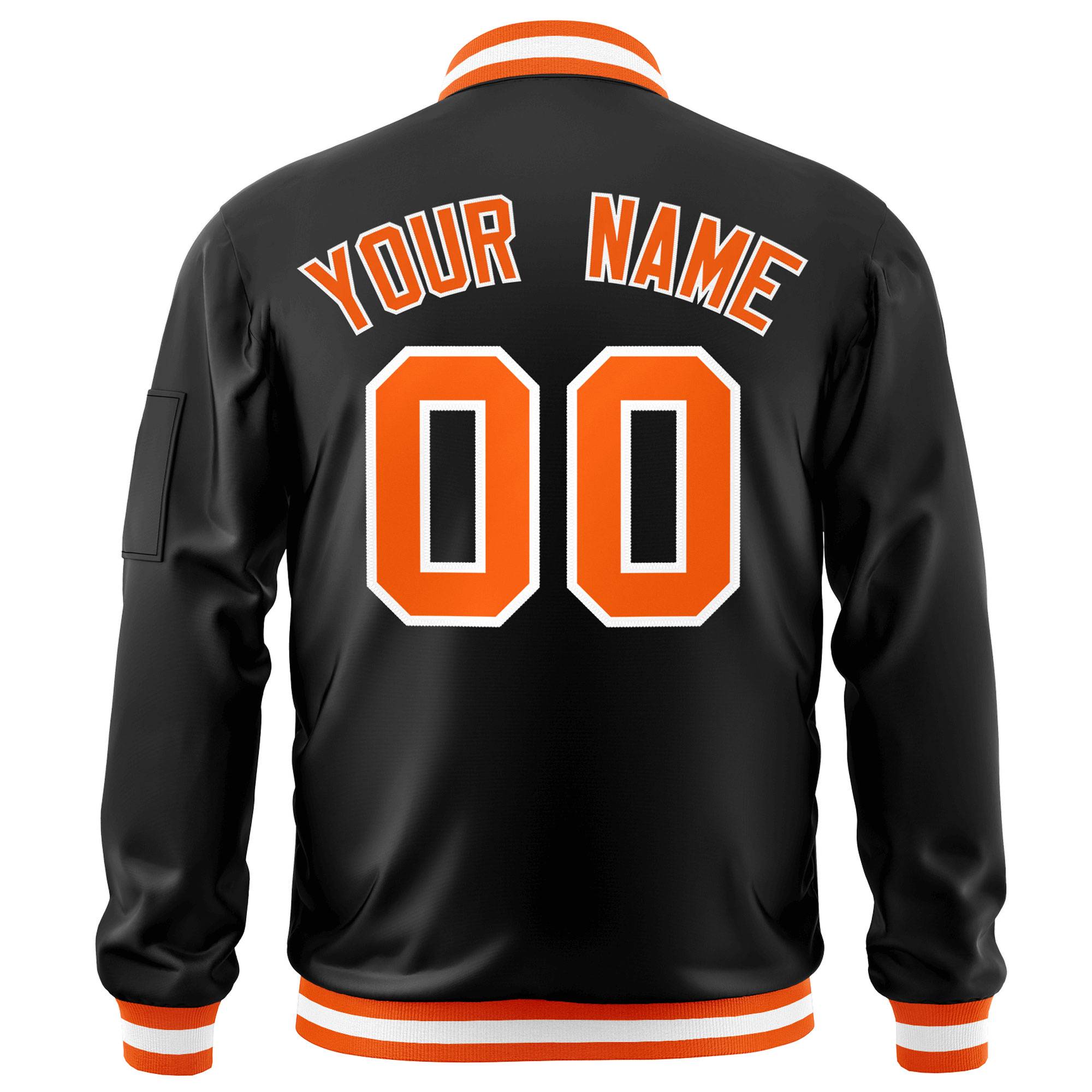 Custom Black Orange-White Varsity Full-Zip Letterman Bomber Jacket