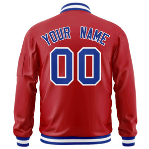 Custom Red Royal-White Varsity Full-Zip Letterman Bomber Jacket