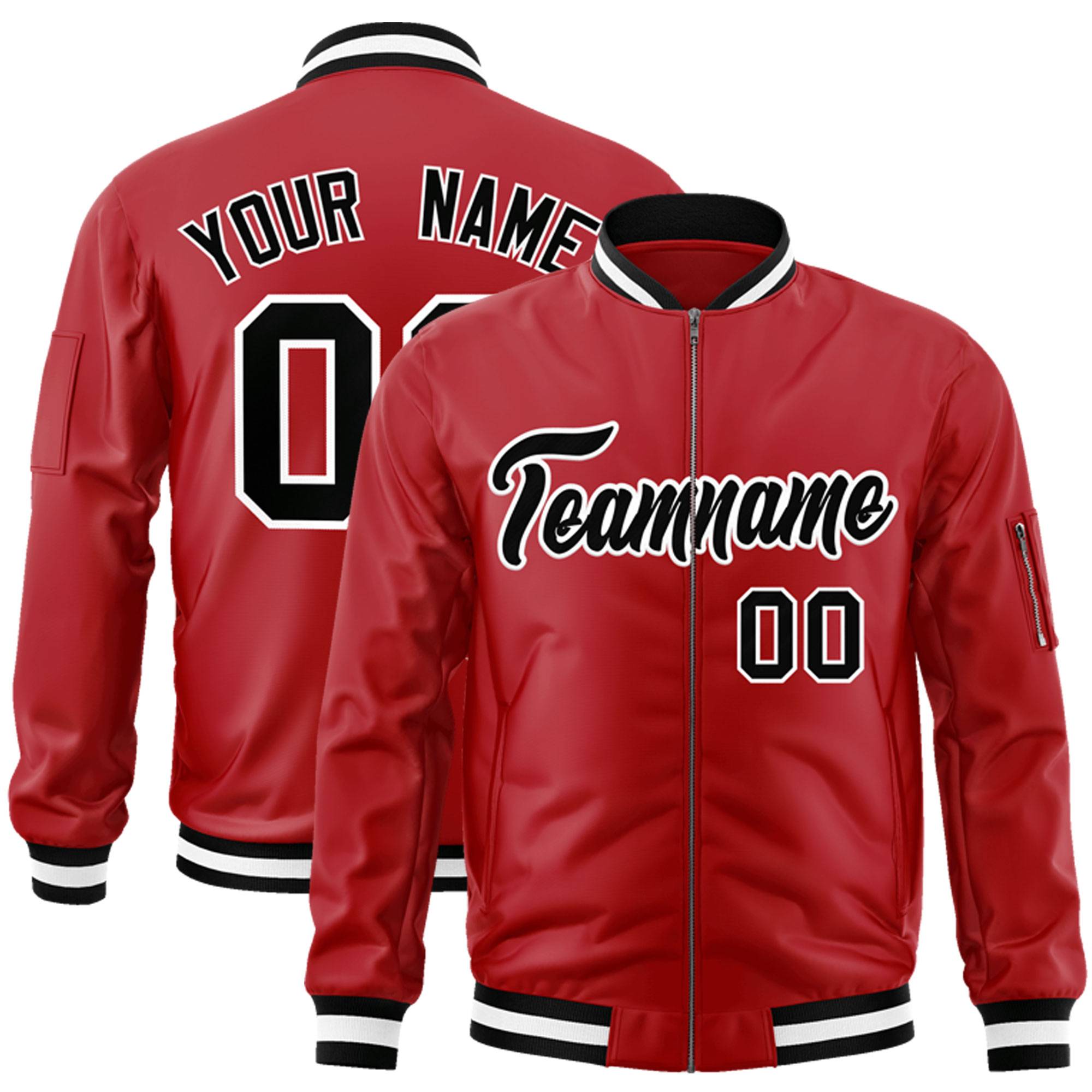 Custom Red Black-White Varsity Full-Zip Letterman Bomber Jacket