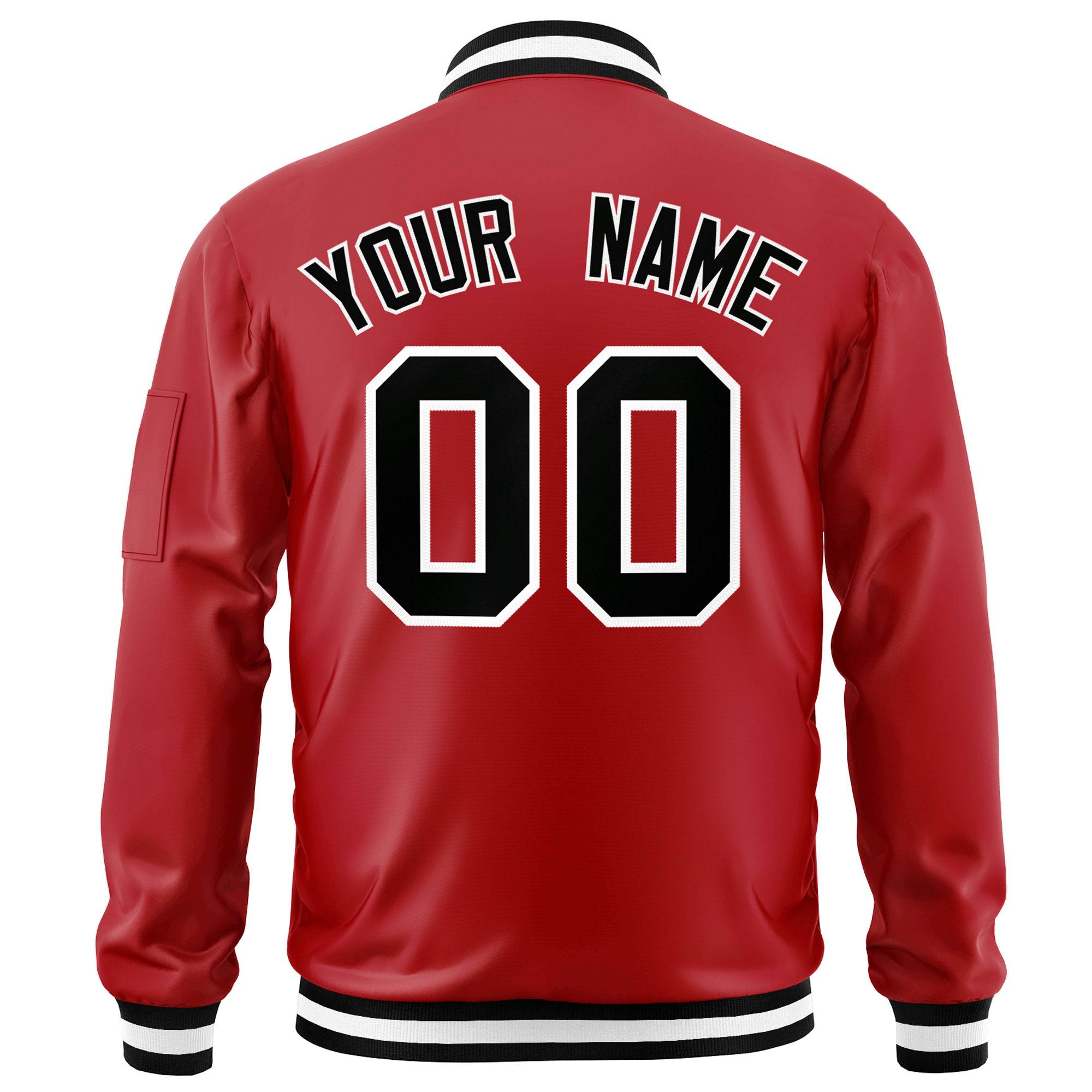 Custom Red Black-White Varsity Full-Zip Letterman Bomber Jacket