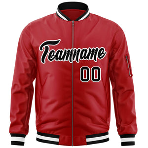 Custom Red Black-White Varsity Full-Zip Letterman Bomber Jacket