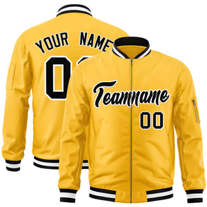 Custom Gold Black-White Varsity Full-Zip Letterman Bomber Jacket