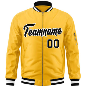 Custom Gold Black-White Varsity Full-Zip Letterman Bomber Jacket