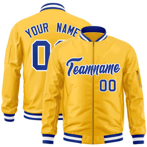 Custom Gold Royal-White Varsity Full-Zip Letterman Bomber Jacket