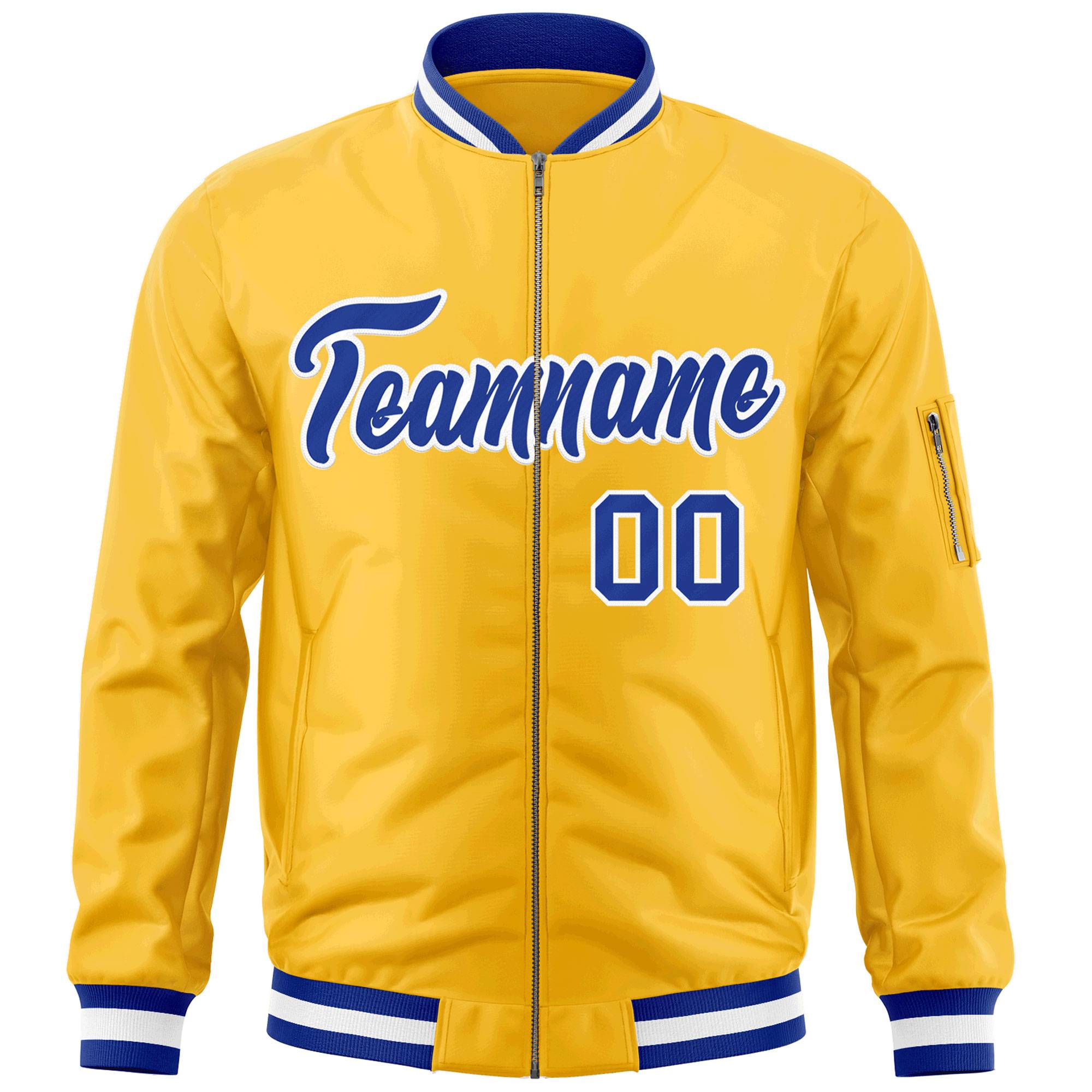 Custom Gold Royal-White Varsity Full-Zip Letterman Bomber Jacket