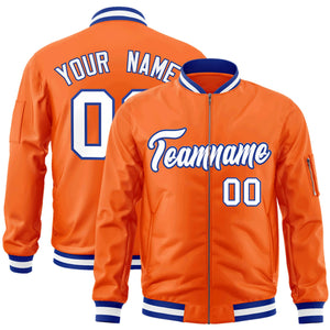 Custom Orange White-Royal Varsity Full-Zip Letterman Bomber Jacket