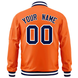 Custom Orange Navy-White Varsity Full-Zip Letterman Bomber Jacket