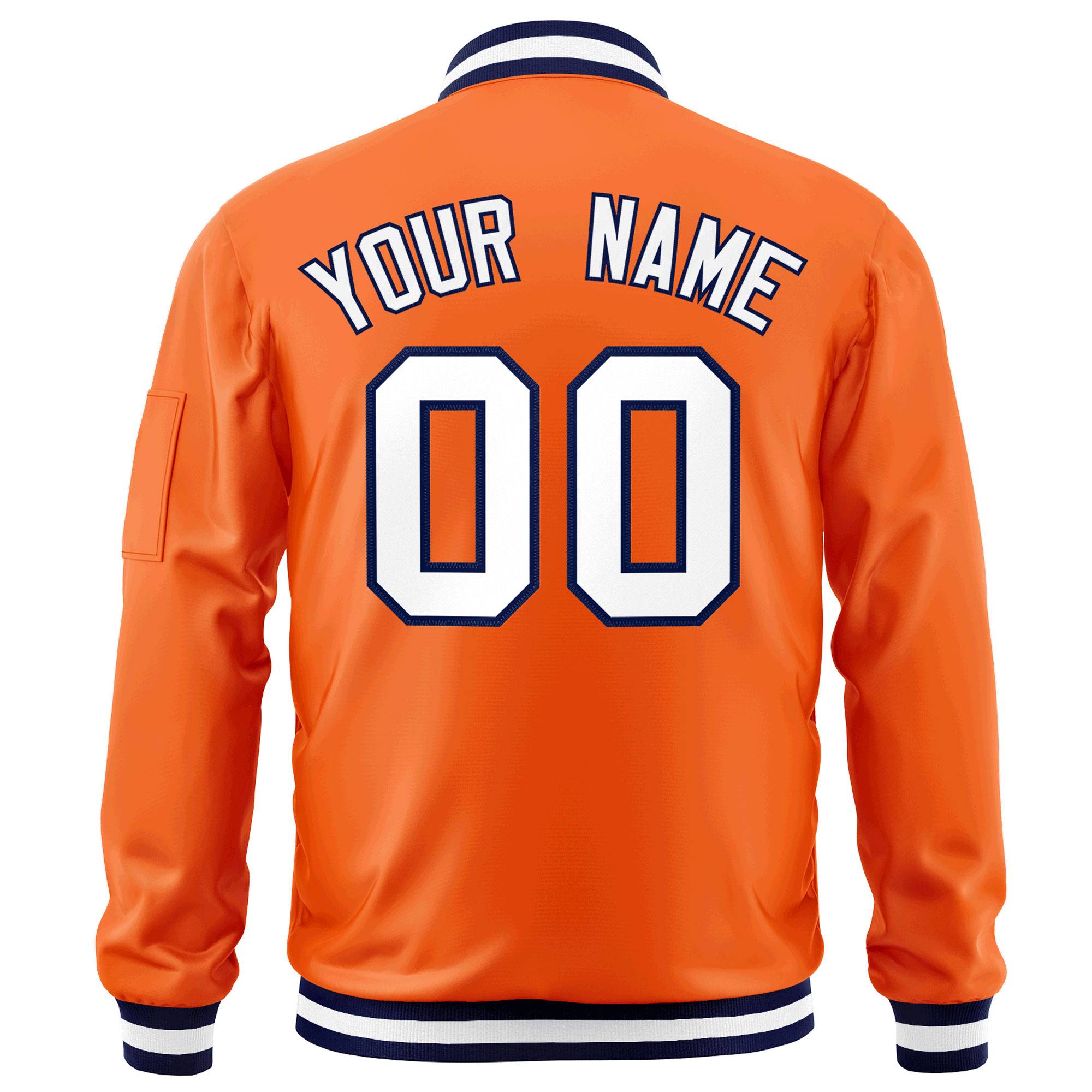 Custom Orange White-Navy Varsity Full-Zip Letterman Bomber Jacket