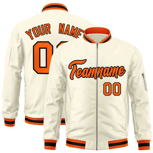 Custom Cream Orange-Black Varsity Full-Zip Letterman Bomber Jacket