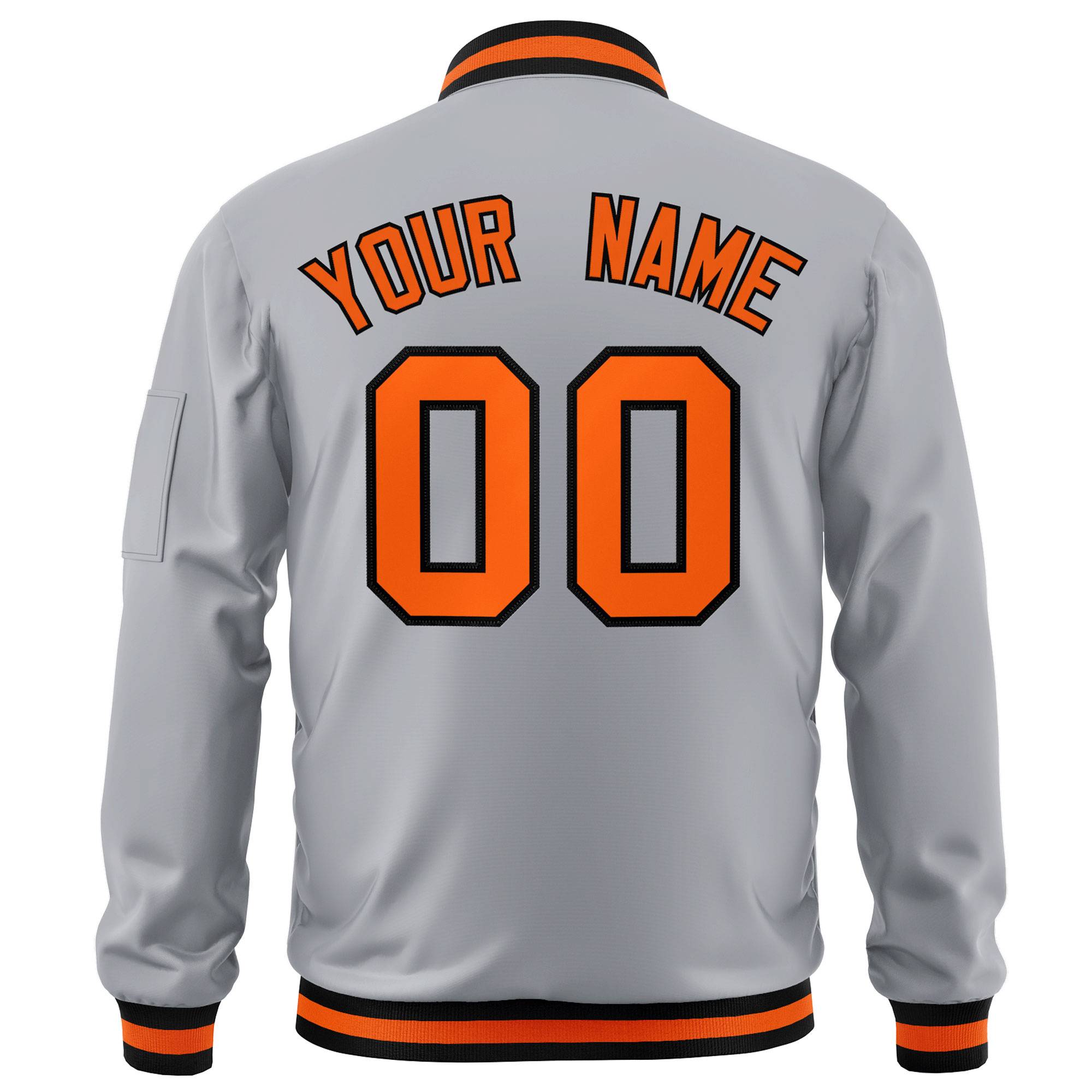 Custom Gray Orange-Black Varsity Full-Zip Letterman Bomber Jacket