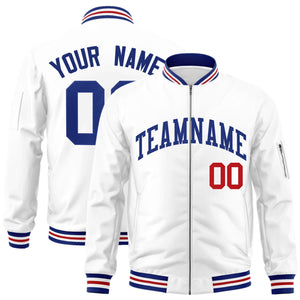 Custom White Royal Varsity Full-Zip Letterman Bomber Jacket