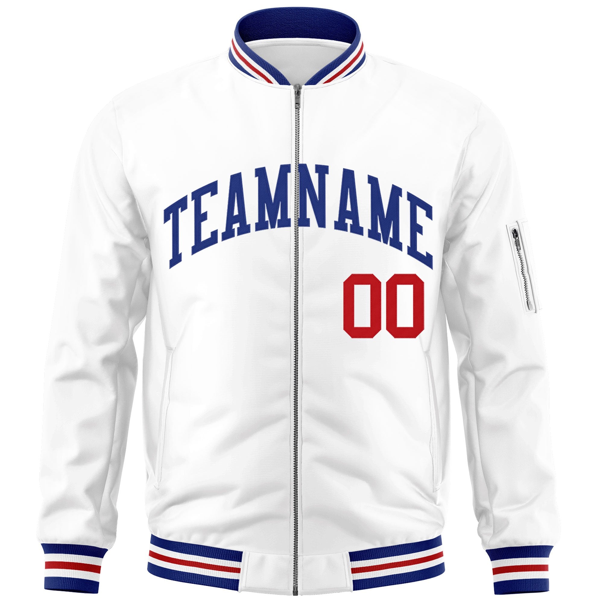 Custom White Royal Varsity Full-Zip Letterman Bomber Jacket