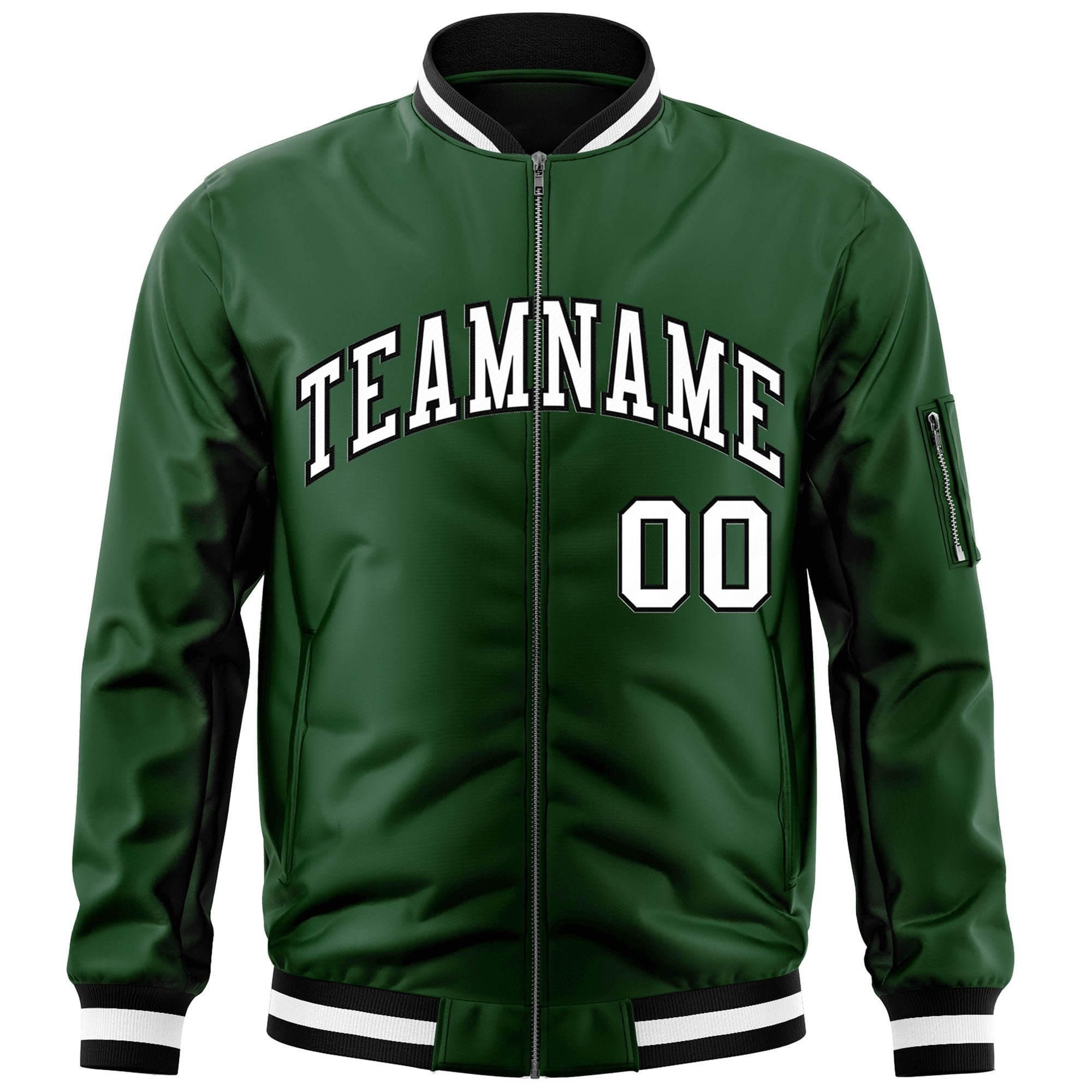 Custom Green White-Black Varsity Full-Zip Letterman Bomber Jacket