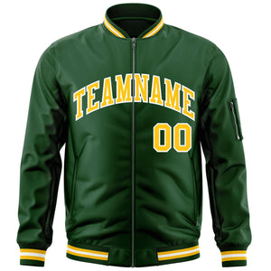 Custom Green Gold-White Varsity Full-Zip Letterman Bomber Jacket