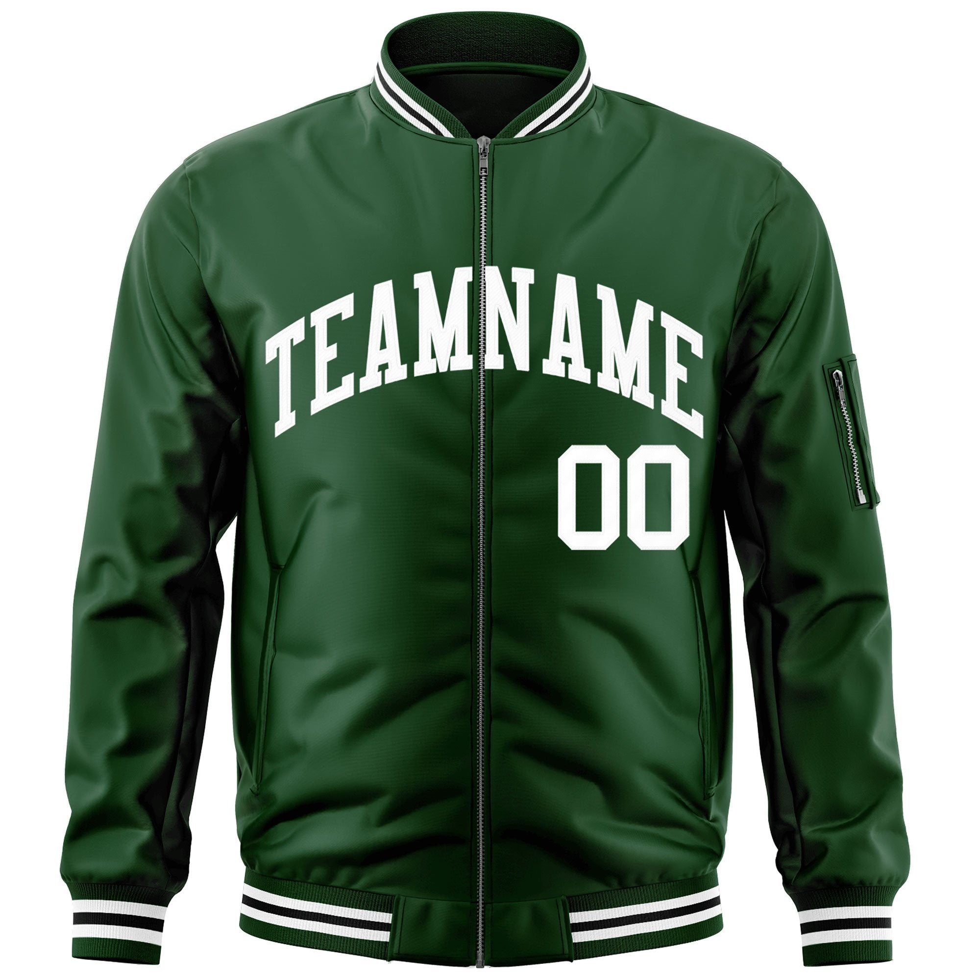 Custom Green White Varsity Full-Zip Letterman Bomber Jacket