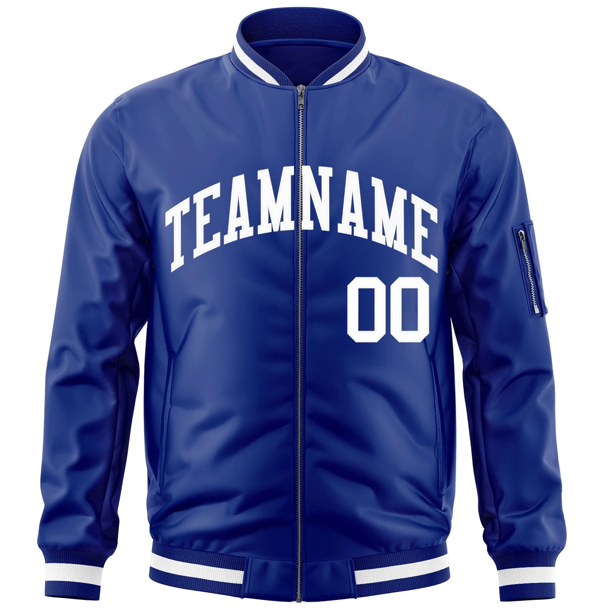 Custom Royal White Varsity Full-Zip Letterman Bomber Jacket