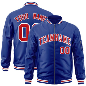 Custom Royal Red-White Varsity Full-Zip Letterman Bomber Jacket