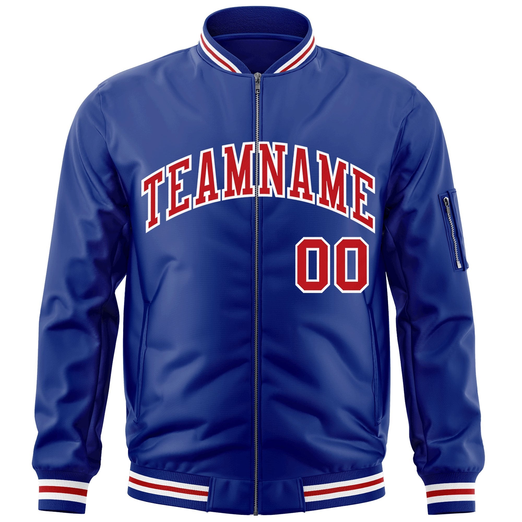 Custom Royal Red-White Varsity Full-Zip Letterman Bomber Jacket