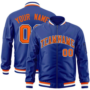 Custom Royal Orange-White Varsity Full-Zip Letterman Bomber Jacket