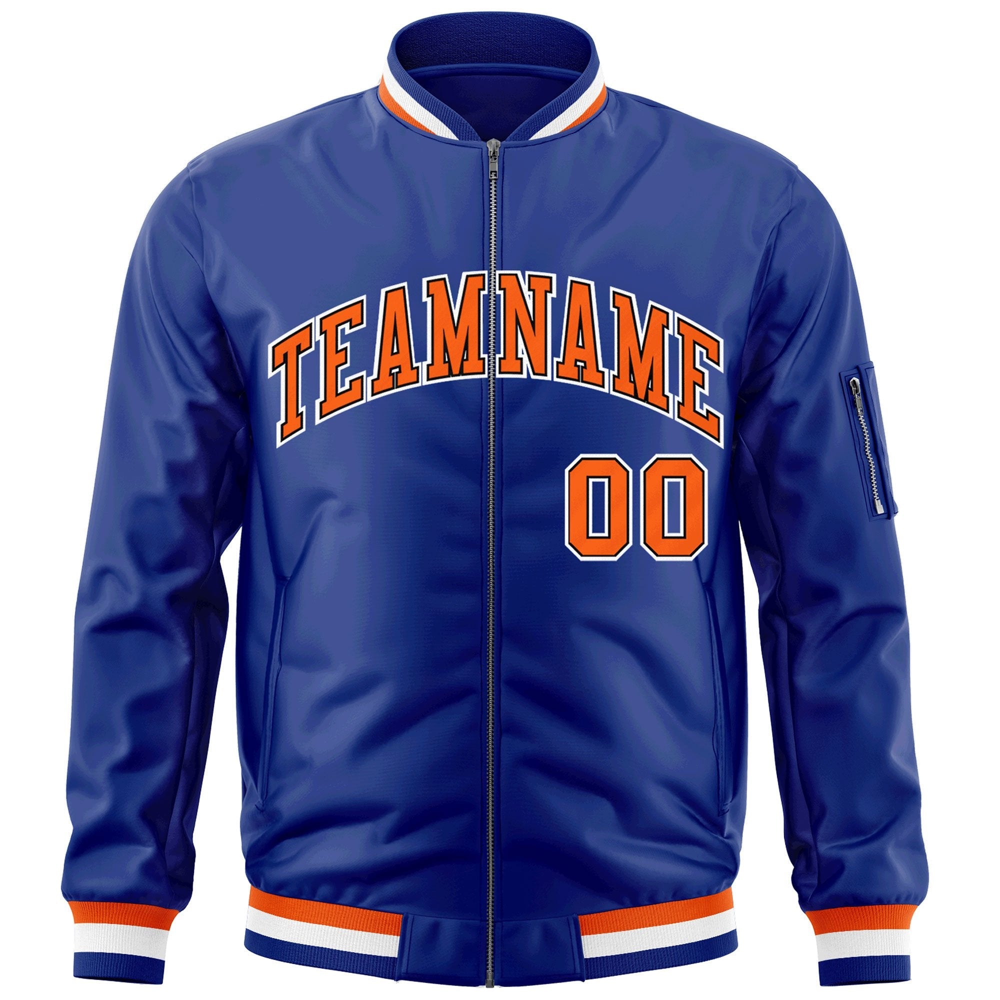 Custom Royal Orange-White Varsity Full-Zip Letterman Bomber Jacket