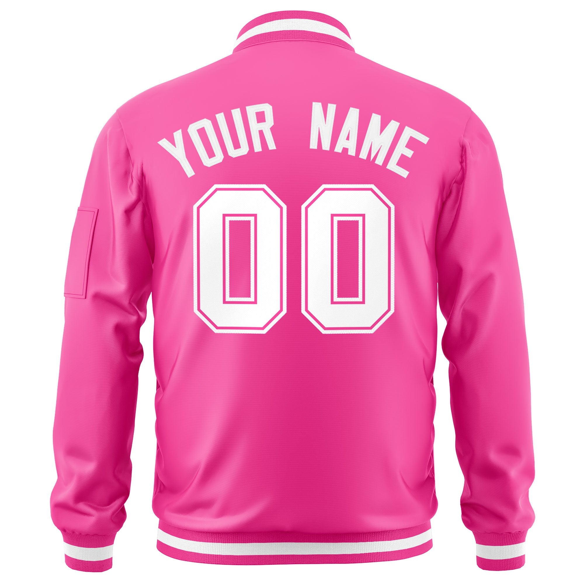 Custom Pink White Varsity Full-Zip Letterman Bomber Jacket