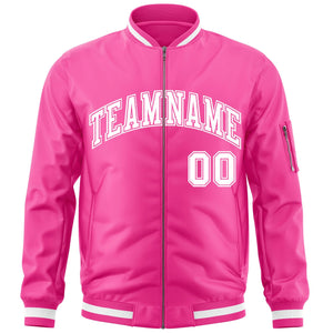 Custom Pink White Varsity Full-Zip Letterman Bomber Jacket