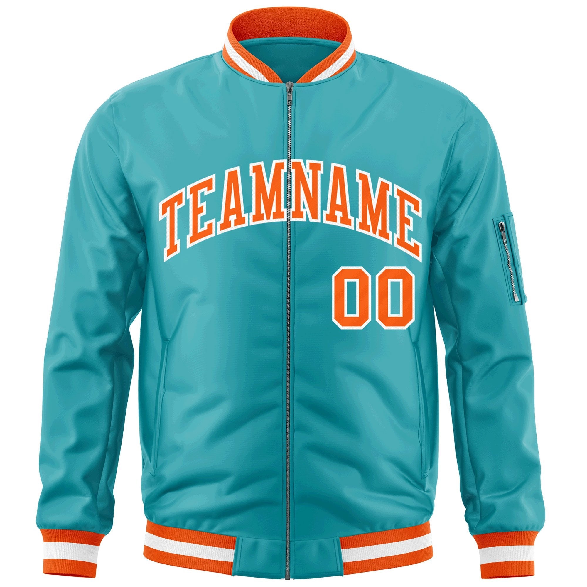 Custom Aqua Orange-White Varsity Full-Zip Letterman Bomber Jacket