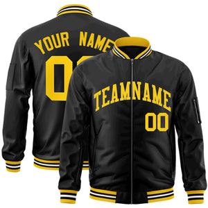 Custom Black Gold Varsity Full-Zip Letterman Bomber Jacket