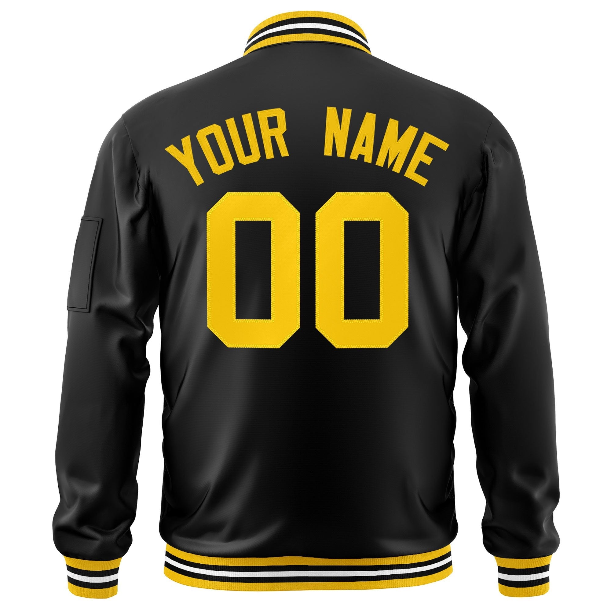 Custom Black Gold Varsity Full-Zip Letterman Bomber Jacket