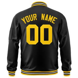 Custom Black Gold Varsity Full-Zip Letterman Bomber Jacket