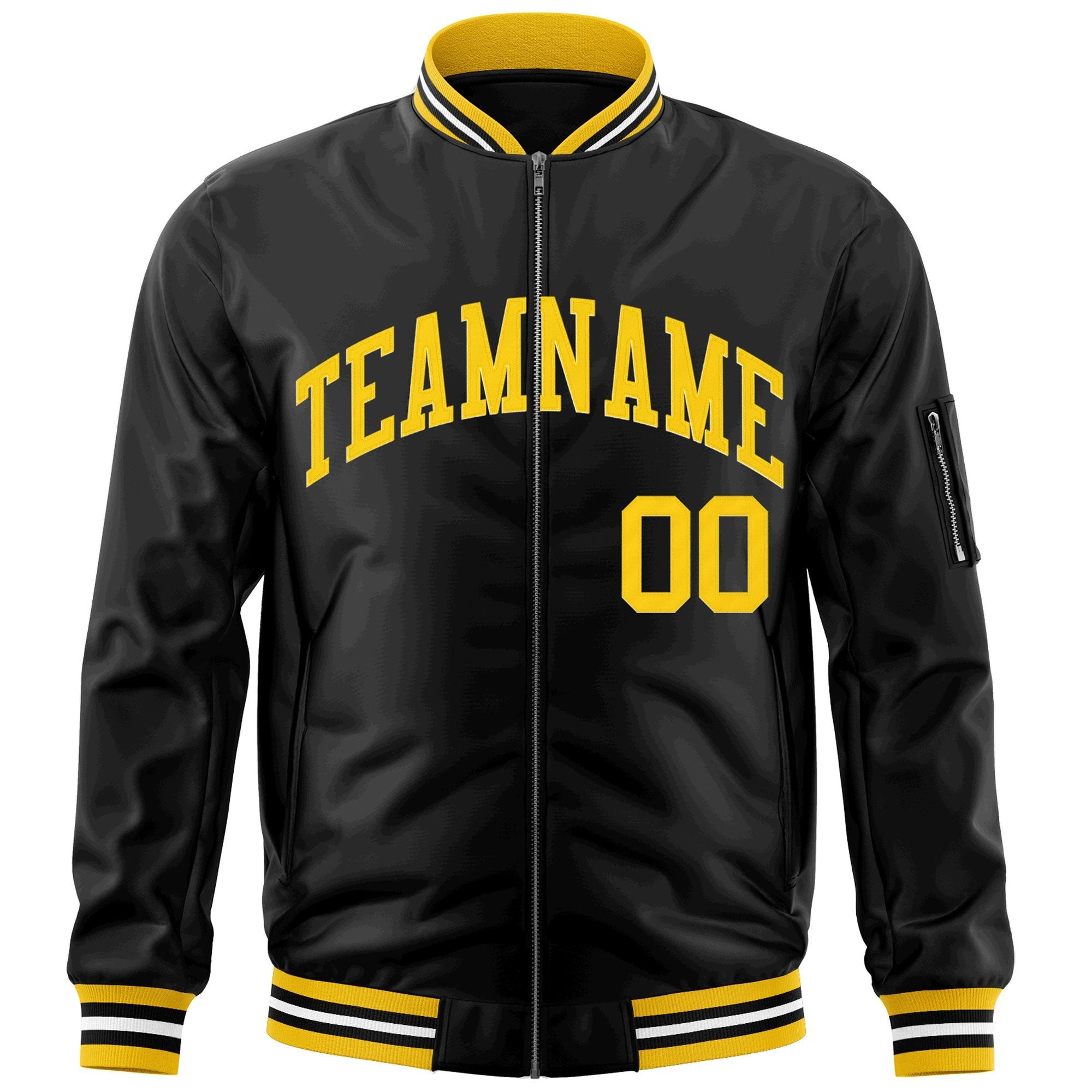 Custom Black Gold Varsity Full-Zip Letterman Bomber Jacket