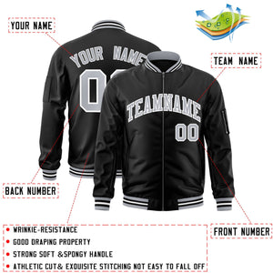 Custom Black Gray-White Varsity Full-Zip Letterman Bomber Jacket