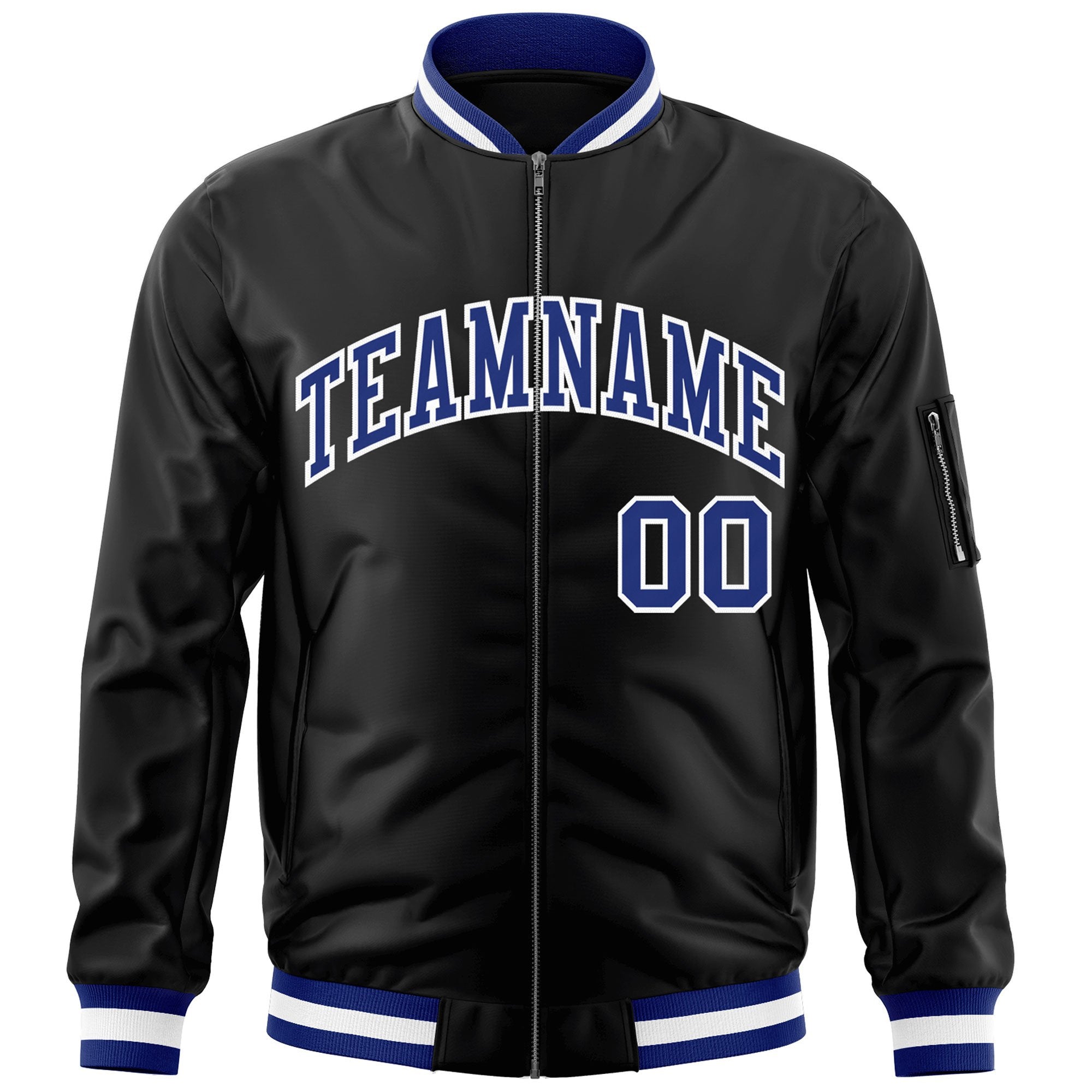 Custom Black Royal-White Varsity Full-Zip Letterman Bomber Jacket