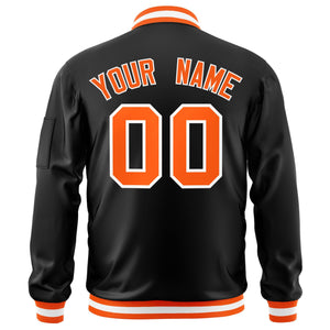 Custom Black Orange-White Varsity Full-Zip Letterman Bomber Jacket