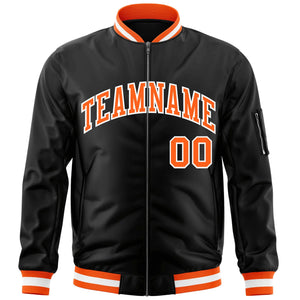 Custom Black Orange-White Varsity Full-Zip Letterman Bomber Jacket