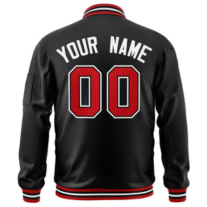 Custom Black Red-White Varsity Full-Zip Letterman Bomber Jacket