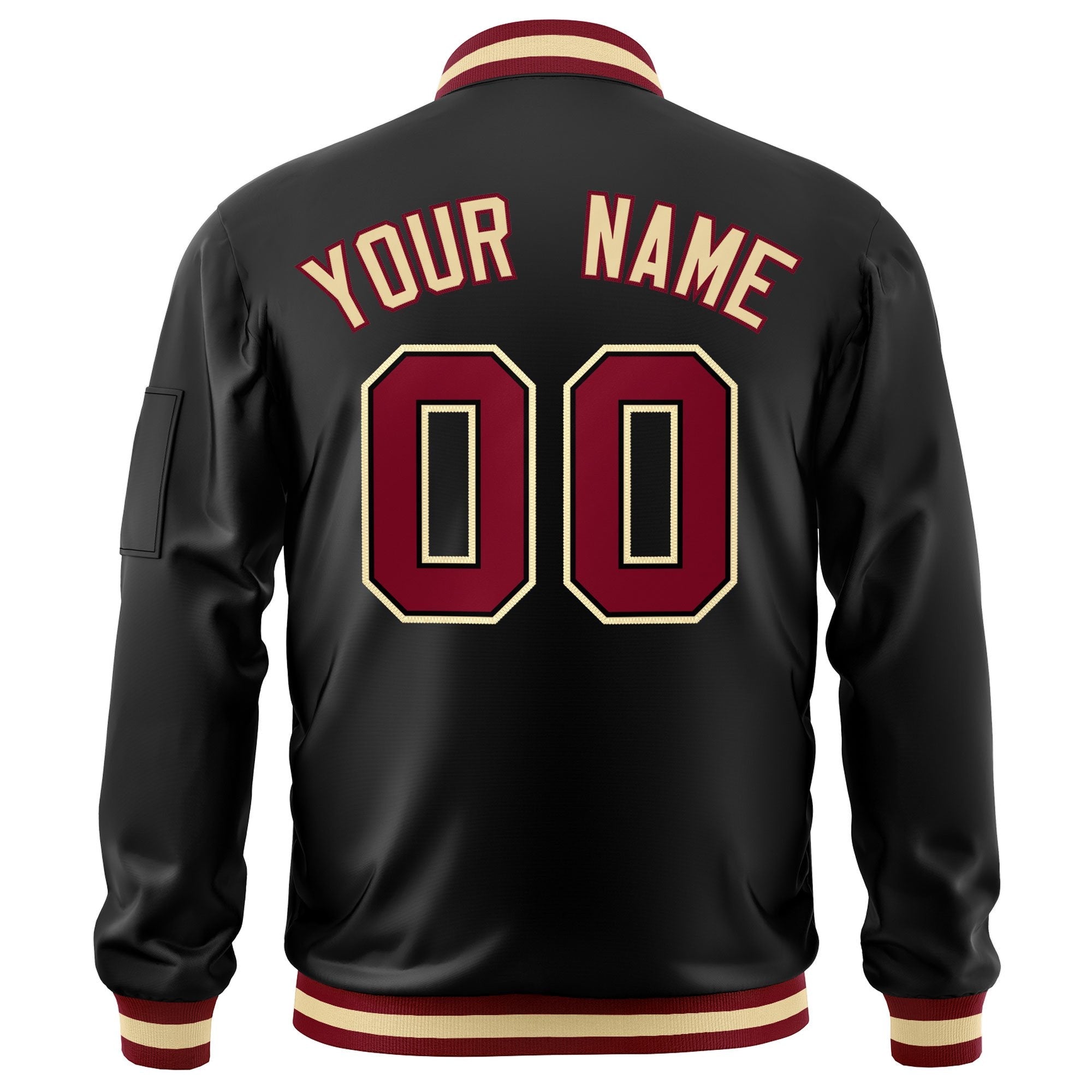 Custom Black Crimson-Black Varsity Full-Zip Letterman Bomber Jacket