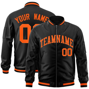 Custom Black Orange Varsity Full-Zip Letterman Bomber Jacket